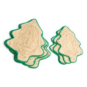 6 Pack 14inch individual Handwoven Christmas Tree Shaped Mat ( green and bamboo)