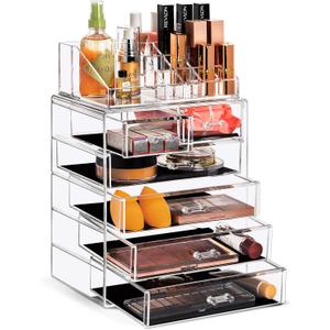 Sorbus Acrylic Makeup Organizer Set, 6-Drawer Vanity & Countertop Cosmetic Storage with Small & Wide Compartments, Clear Makeup Storage for Brushes, Jewelry – Holiday Gift for Women & Teens