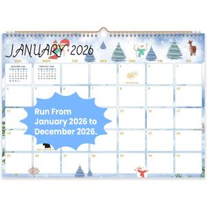 Comix 2026 Wall Calendar 14x11 Inch - 12 Monthly Calendar, January 2026 to December 2026, Calendar with Spiral Binding Week Numbers, Gift for Holiday, Ideal for School, Home and Office,Christmas Style (Fresh Watercolor)