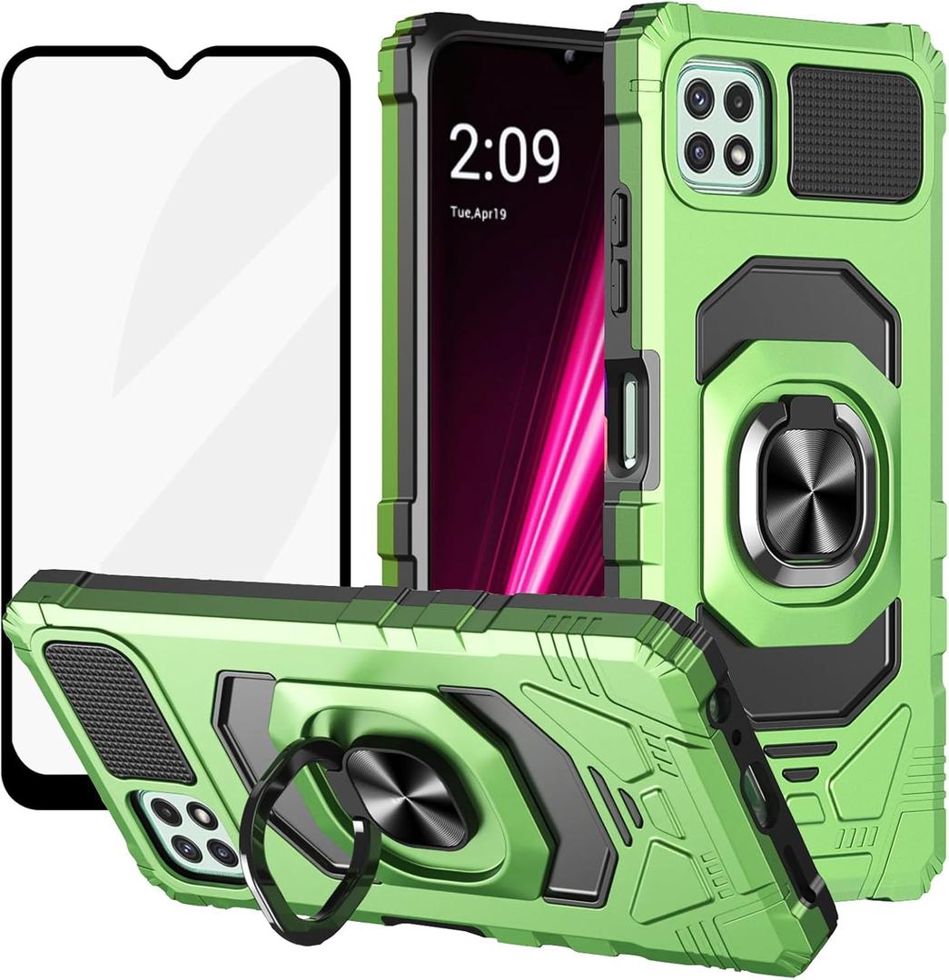Ailiber Case for REVVL 7 5G, TMobile REVVL 7 5G Phone Case with Kickstand, with Screen Protector, for Magnetic Car Mount, Heavy Duty Shockproof Protective, Rugged Cover for Metro REVVL7 -Green