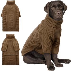 ASENKU XXL Dog Sweater, Dog Sweaters for Extra Large Dogs,Pet Sweatshirt Apparel Turtleneck Pullover Winter Dog Outfits for Pitbull, Labrador Retriever(Coffee, 2XL)