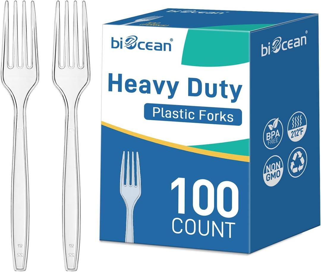 Plastic Forks 100 Count Heavy Duty Disposable Clear Plastic Forks Bulk Cutlery Cake Fork Clear Utensils Silverware for Party Restaurant