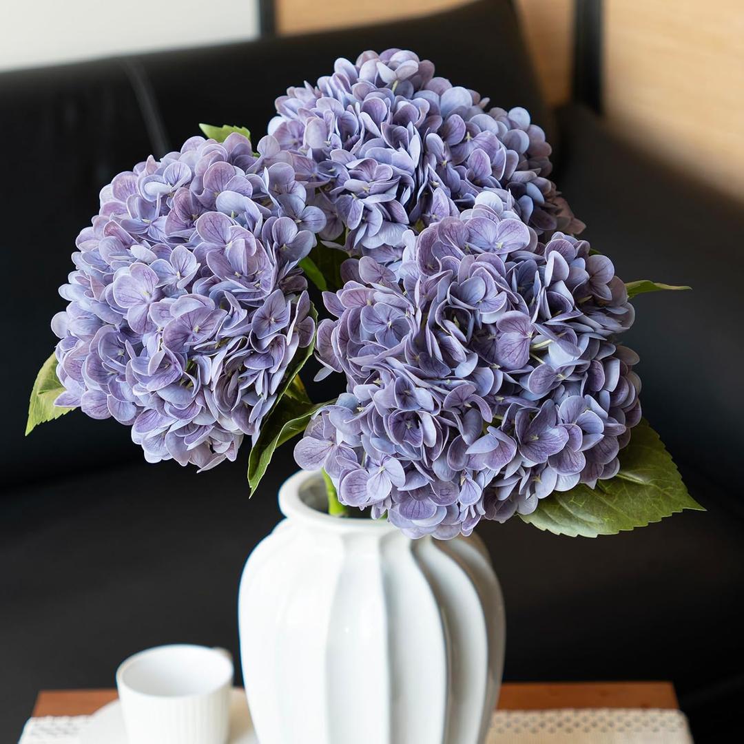 DUYONE 3Pcs 22 inch Lifelike Artificial Hydrangea, 3 Light Purple Large Flowers Artificial Flowers Dry Flowers Outdoor Wedding Christmas Office Family Party Living Room Table Deco