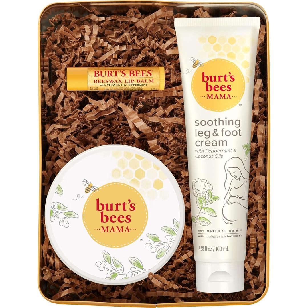 Burts Bees Mama Gift Set, Includes Lip Balm, Leg and Foot Cream, and Belly Butter, Natural Origin Skin Care, 0.15 oz./3.38 oz./6.5 oz.