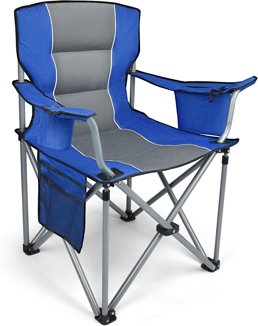 Oversized Camping Chairs for Adults, Folding Chairs for Outside Heavy Duty - 400lbs Support with Cup Holder, Cooler Bag and Side Pocket, Portable for Lawn, Outdoor Sports