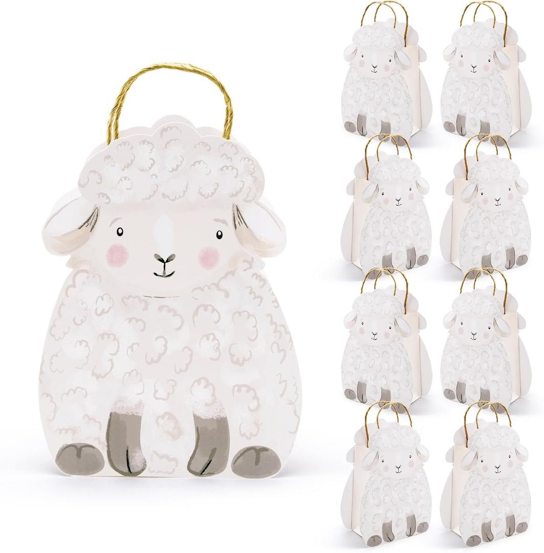 Cheerland Sheep Party Favor Bag Easter Lamb Baby Shower Decorations Sheep Gift Bag Little Farm Animal Goodie Treat Bags Lamb Barnyard Party Supplies Cute Goat Animal Shaped Party for Birthday 8 Pcs