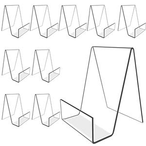 Bovbazo 10PCS 4" x 3" Acrylic Book Display Stand Clear Easel with Ledge Tablet Holder for Displaying Books, Pictures, Notebooks, CDs, Artworks, etc (Small(10 Pack))