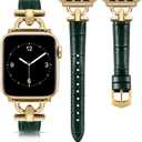 Leather Band Compatible with Apple Watch Bands for Women, Dressy Fancy Strap for iWatch Series 10/9/8/7/6/5/4/3/2/1/se(38mm 40mm 41mm 42mm,Dark Green/Gold)