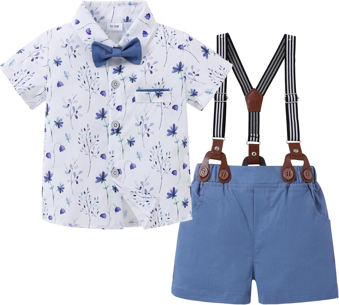 ZOEREA Toddler Baby Boy Clothes Boy Gentleman Suit Short Sleeves Shirt +Suspender Pants +Bowtie Toddler Dress Boy Outfit, 4-5T