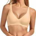 VQJ Women's Wireless Bra Ultra Soft Deep V Plunge Jelly Push Up, Seamless Comfort Bralette with Light Support, No Underwire Everyday T-Shirt Bra (Nude-S)