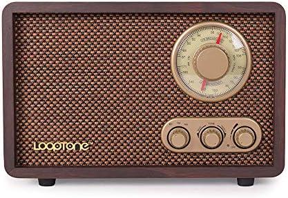 LoopTone FM AM Radio Retro Wood Radio with Bluetooth Play Mp3 and Antenna Built in Speaker for Kitchen Living Room Coffee
