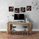 4 Pieces Black and White Red Flower Canvas Wall Art Abstract Painting Picture Print Blooming Floral Artwork Modern Contemporary Crimson Home Decor for Living Room Bathroom Zen Art 12x12x4pcs