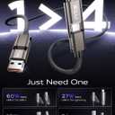 USB C Cable Fast Charging 60W iPhone Charger Cable 10FT, [Apple MFi Certified] USB to USBC to Lightning Cable 4 in 1 Charging Cable with Type C/USB A for iPhone 17/16/15/14/13/12/iPad/Android-1Pack