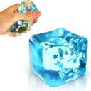 Stress Balls Ice Cube with Snowflakes Inside for Your Best Mellow and Chill, Snow Pieces Silent Nice Square Shape Anxiety Sensory Squishy Fidget Toy Slow Rise, Classroom Prizes, Calming Kids Adults