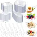 Tessco 200 Pcs Mini Appetizer Plates with Spoons Forks Disposable Mini Dessert Plates Plastic Appetizer Bowls Tiny Individual Serving Trays for Party(Clear,Classic)