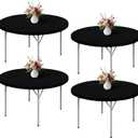 Wolkemer 4 Pack 5 Foot Black Fitted Tablecloth 60 Inch Round Elastic Edges Table Cloth, Spandex Stretch Table Cover with Machine Washable Fabric for Wedding Party Picnic Dining Indoor Outdoor