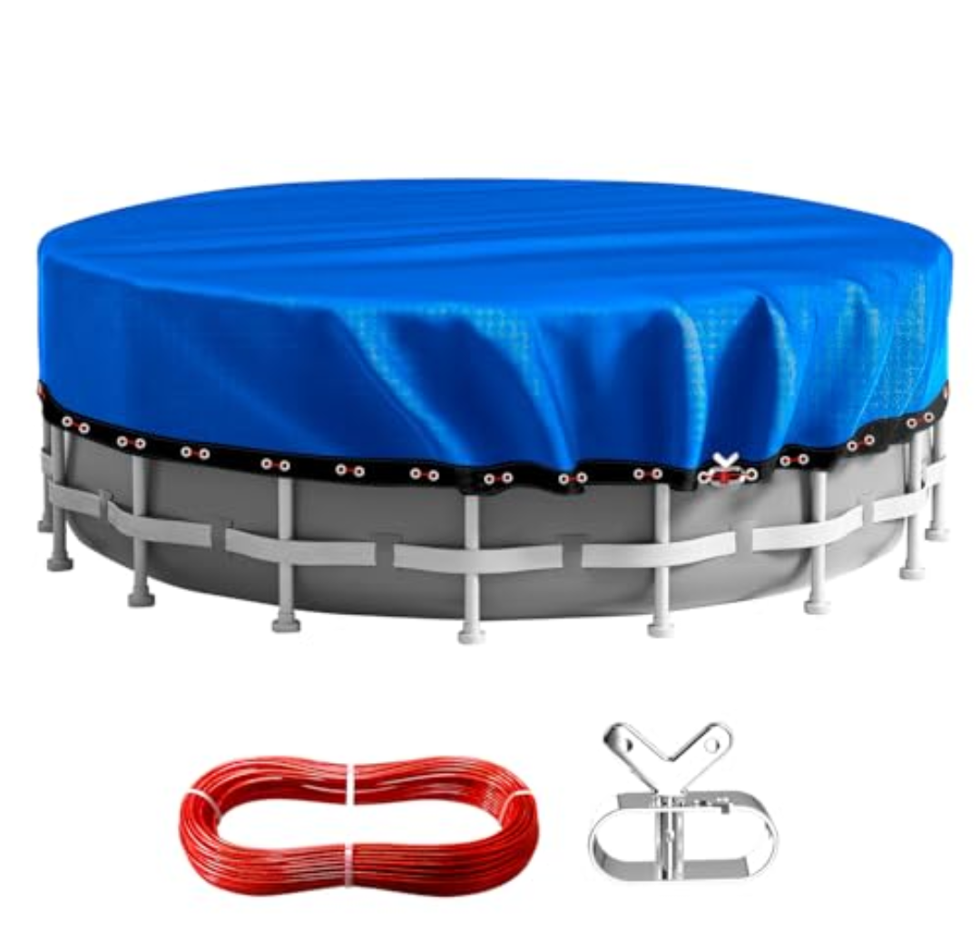24FT Round Winter Pool Cover,Pool Covers for Above Ground Pools,Heavy Duty Durable PE Material Swimming Pool Covers,Cold-Resistant Anti-UV,Extreme Weather Protection,Winch and Cable Kit-Aibiley