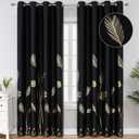 Estelar Textiler Black Blackout Curtains for Bedroom 84 Inches Long, Room Darkening Grommet Thermal Insulated Curtains for Living Room, Light Blocking Drapes with Gold Print Design,52Wx84L,2 Panels
