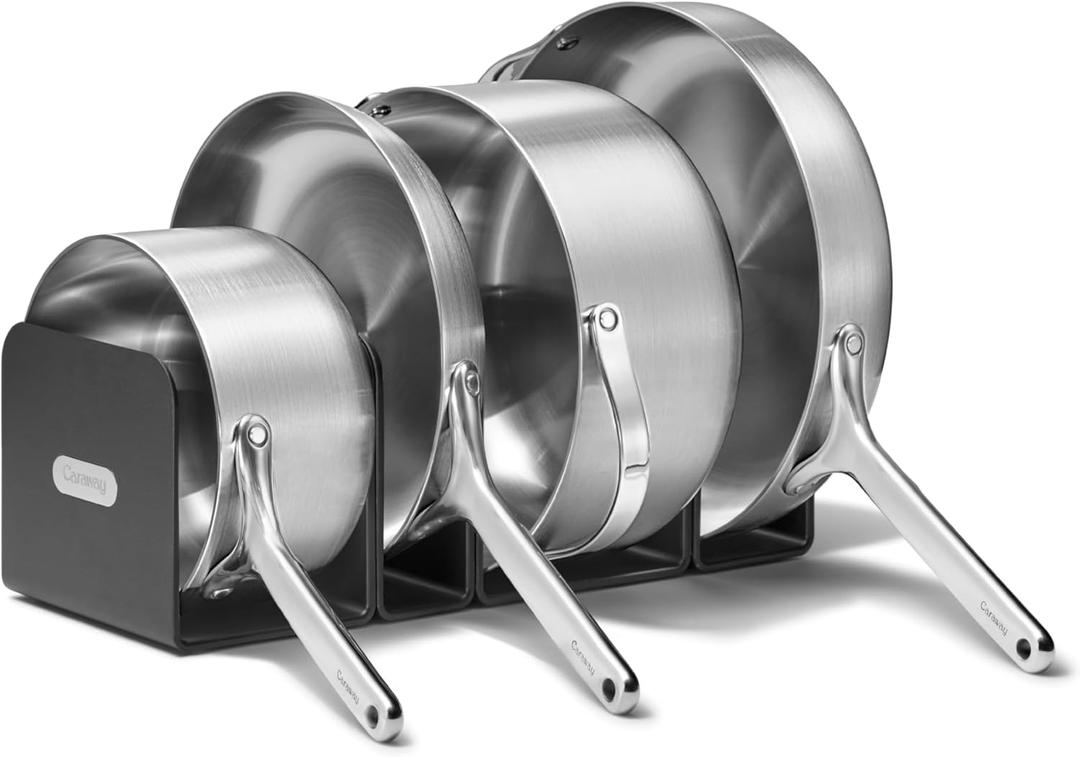 Caraway Stainless Steel Cookware Set  12 Piece 5-Ply Stainless Steel Pots and Pans Set - Includes Fry, Sauce, Saut Pan, Dutch Oven, and Space-Saving Storage - Non Toxic, PTFE & PFOA Free