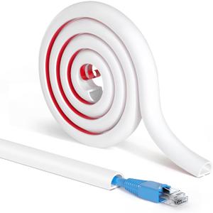 Soft Wall Cord Hider 118in, Half Round PVC Cord Covers for Wires on Wall, Small Cable Hider, Self-Adhesive Wire Covers on Floor, Cable Concealer for Home/Office, 0.6inW 0.4inH White