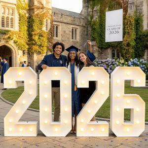 Graduation Decorations Class of 2026, 4FT Large PRE-CUT 2026 Marquee Numbers Kit for Preschool High School College Prom Party Decor