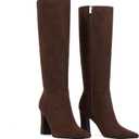 Knee High Boots for Women 3" Chunky Heel Square Toe Fall Winter Side Zipper Dress Tall Boots for Women (8.5, Chocolate Suede)