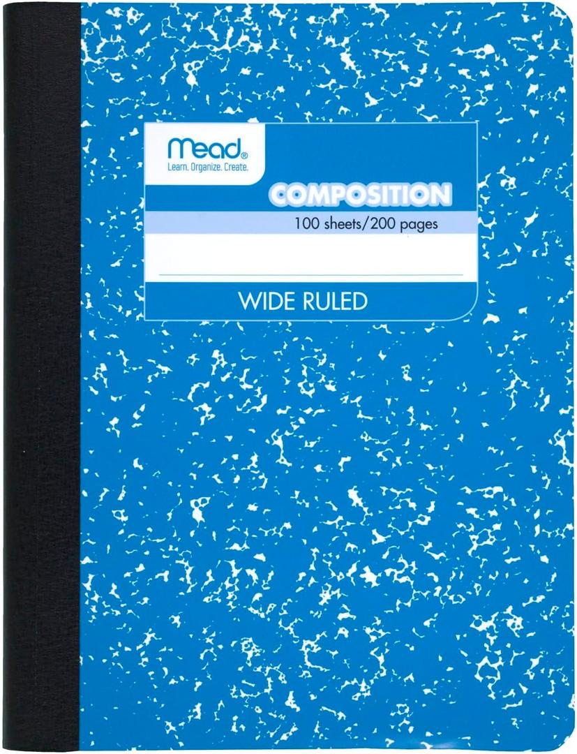 (5) Mead Composition Book, Wide Ruled, 100 sheets, 93/4" x 71/2", Assorted Colors