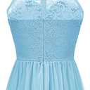 Wedtrend Women's Formal Dress, Halter Long Prom Dress Floral Lace Bridesmaid Dresses (L, Blue)