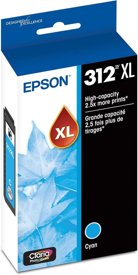 EPSON 312 Claria Photo HD Ink High Capacity Cyan Cartridge (T312XL220-S) Works with Expression XP-850, 8600, 8700, 15000
