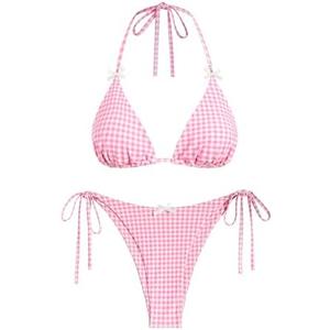 ZAFUL Women's Sexy Halter Bikini Sets Bow Decor Tiny Floral Print Bikini Swimsuits Tie Side Triangle Bathing Suits, Small