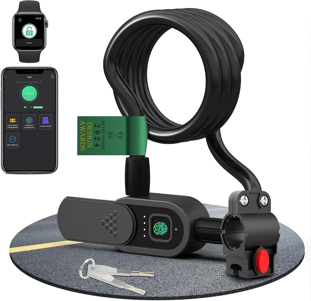 Fingerprint Bike Cable Lock, eLinkSmart 59'' Waterproof Heavy Duty Electric Smart Cable Lock with Key App iWatch Unlock for Bicycle Scooter Motorcycle Door Fence Gate Phone Fingerprint Bike Cable Lock, eLinkSmart 59'' Waterproof Heavy Duty Electric Smart Cable Lock with Key App iWatch Unlock for Bicycle Scooter Motorcycle Door Fence Gate Phone