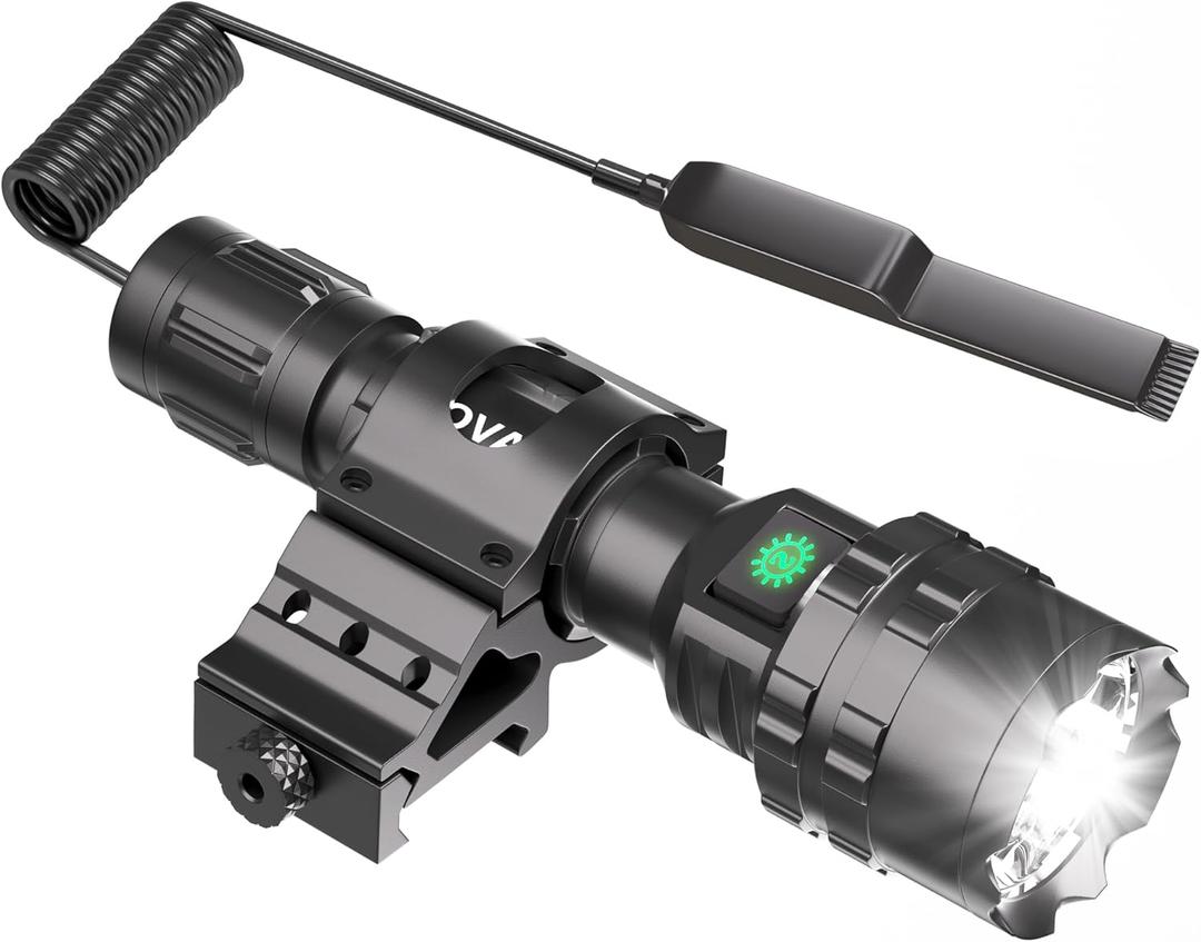 POVAST Picatinny Flashlight, LED Tactical Flashlight Rifle Rail Light with Pressure Switch, 3000 Lumens Waterproof Light, 5 Mode USB Rechargeable Flashlight for Hunting, Matte Black