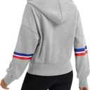 Womens Full Zip Up Long Sleeve Color Block Fleece Cropped Hoodies Winter Gym Running Outing Athletic Sweatshirts (Gray, XL)