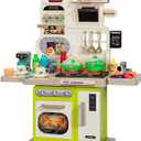 Kids Play Kitchen Set, Toddler Kitchen Playset with Light & Sound, Cooking Stove, Play Sink, Coffee Maker, Play Food Toy and Kitchen Accessories, Kitchen Toy for Kids Girls Boys - Green