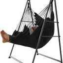 Hammock Chair Stand with X-Large Swing Chair with FootrestAnti-Tip Thickened Weather-Resistant Iron Pipe Swing Frame, 450Lbs Stand Capacity Quick Assembly for Indoor Outdoor (Dark Grey)