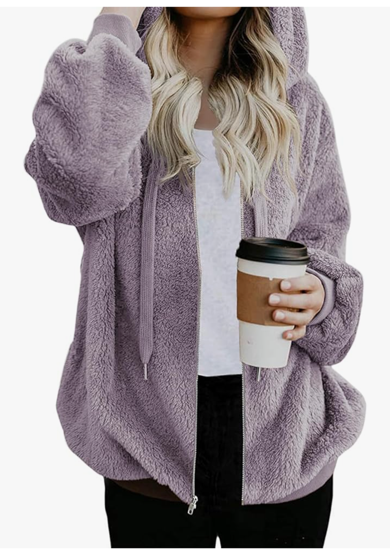Nirovien Womens Sherpa Jacket Fuzzy Zip Up Hoodie Oversized Fleece Jackets Fluffy Coat with Pockets, 3XL