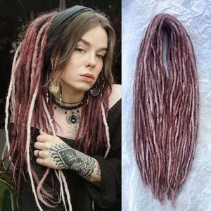 22 Inch Wool Double Ended Dreadlock Extensions,15 Strands DE Ends Brown Mixed with White Synthetic DE Dreads Thin Soft Fake Dreads Hippie Style Dreadlock for Women