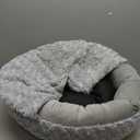 Small Dog Bed with Blanket Removable Cover Cave Washable Cat Pet Bed for Crate Toy Puppy Donut Round Pad Plush Cozy Anti-Slip Bottom Gray,