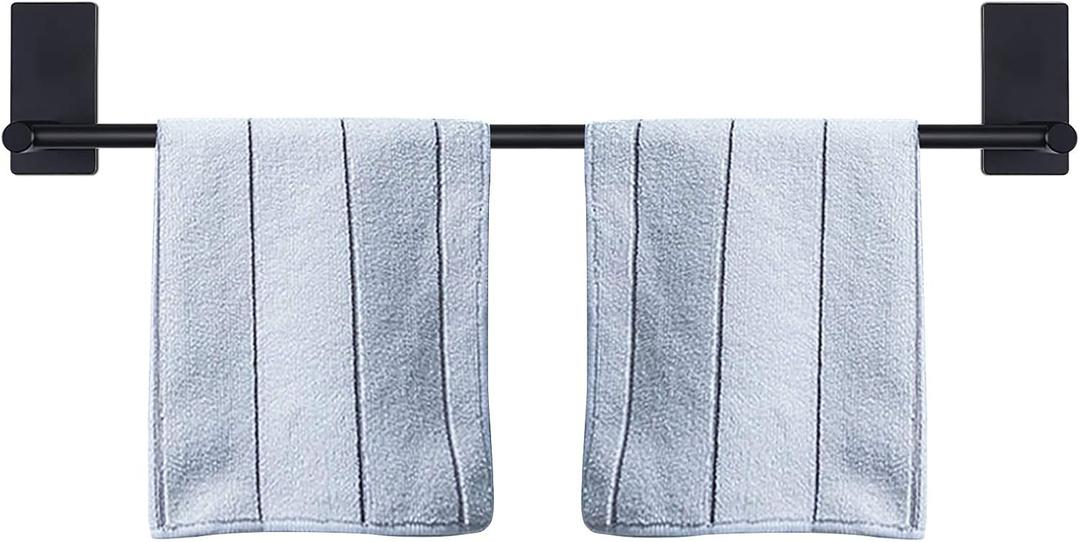NearMoon Self Adhesive Bathroom Towel Bar- Stainless Steel Bath Wall Shelf Rack Hanging Towel Stick On Sticky Hanger Contemporary Style, NO Drilling (1 Pack, Matte Black, 27-Inch Towel Rack)
