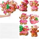 Giegxin 12pcs 10 x 8 Inches Cute Gingerbread Man Christmas Tree Picks 3D Gingerbread Christmas Decor with Sticks Cute Ornaments for Xmas Tree Topper Home School Office Garden Patio Winter Holiday (Pink)