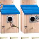 Dreyoo Cedar Bluebird Box Houses for Outside, 1-1/2'' Entrance Hole Wooden Bird Houses with Metal Guard, Secure Latch, Fledgling Grooves, Air Vents for Bluebird Wren Swallow (2 Pack)