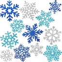 Geyee 96 Pcs Snowflakes Cutouts 12 Styles Glitter Snowflakes Board Cutouts Ornaments with Glue Point Dots for Winter Christmas Wonderland Party Home Decoration(Blue, Silver)