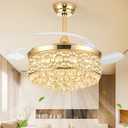 Deliyfans 48" Fandelier Ceiling Fan with Light, Chandelier Ceiling Fans with Lights,Retractable Crystal Ceiling Fan for Bedroom Living Room,6 Wind Speed,3 Color Tempeature-Gold