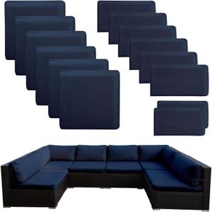 14pcs Patio Cushion Covers Replacement, Couch Cushions Covers with Zippers, Waterproof Patio Furniture Cushion Slipcovers for Couches,Outdoor Patio Furniture (Navy Blue)
