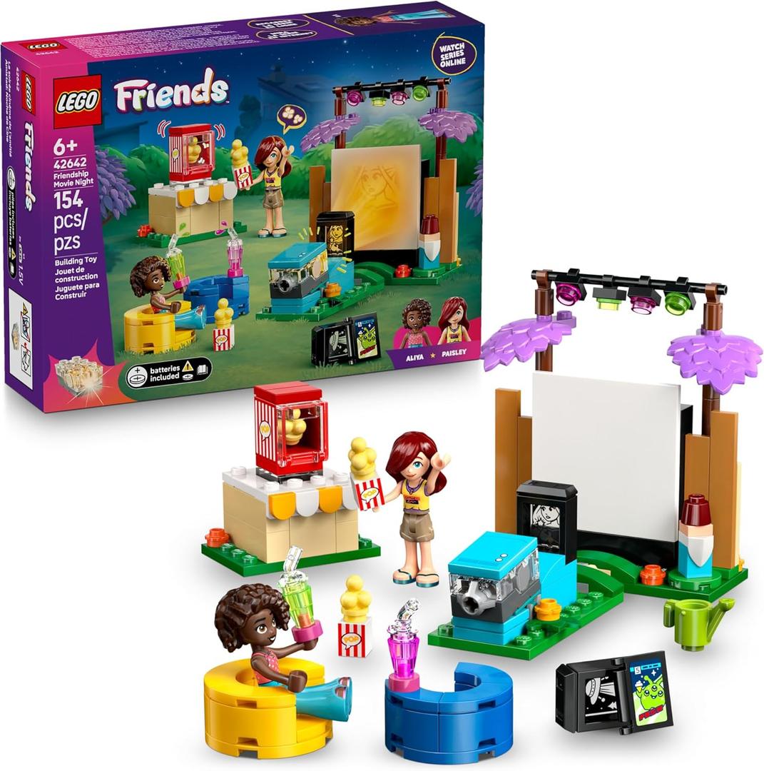 LEGO Friends Friendship Movie Night Pretend Play Building Toy - Interactive Storytelling Playset for Girls & Boys, Ages 6+ - Includes Paisley and Aliya Minidolls - Gift Idea for Birthdays - 42642