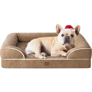 EHEYCIGA Orthopedic Dog Bed for Medium Dogs, Waterproof Memory Foam Medium Dog Beds with Sides, Non-Slip Bottom and Egg-Crate Foam Pet Couch Bed with Washable Removable Cover, Camel (30.0"L x 20.0"W x 6.5"Th)