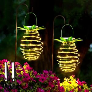 Tcamp Pineapple Solar Lights - 2 Pack 60LED Outdoor Hanging Lanterns with Handle, Warm White