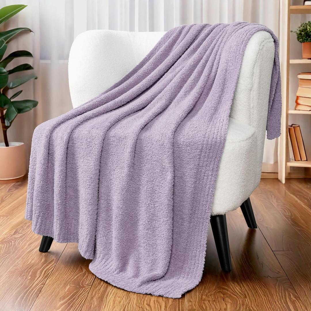 PAVILIA Super Soft Throw Blanket for Couch, Fluffy Cozy Lightweight Purple Blanket, Fuzzy Warm Knit Blanket for Bed Sofa, Lavender Lilac, 50x60