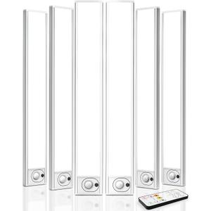 6Pack 16inch Under Cabinet Lighting, Rechargeable Motion Sensor Light Wireless Indoor, Dimmable 3 Color Temps Closet Lights with Remote, Under Counter LED Lights for Kitchen, Stairs