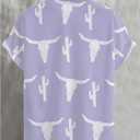 WDIRARA Men's Cow Print Button Front Summer Casual Shirts Colorblock Short Sleeve Collared Neck Shirts
